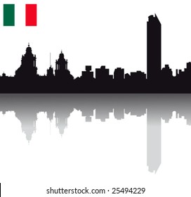 Black Vector Mexico Silhouette Skyline With Flag