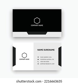 Schwarze, moderne, abstrakte, saubere und einfache Visitenkartenvorlage, horizontale Namenskarte, stilvolles Schreibtischdesign und Visitenkarte, kreatives und professionelles Visitenkartendesign.