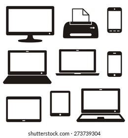 Black vector modern digital device icons on white