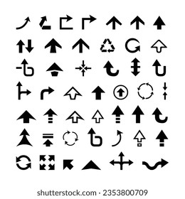 Black vector modern simple arrows collection. Set of direction symbols or different arrows on flat style for web design or interface.