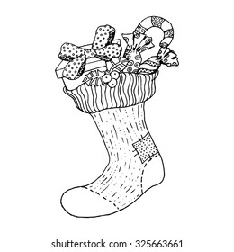 Black vector mono color illustration for Merry Christmas and Happy New Year 2017 print design. Coloring book page design for adults or kids. Vector template.