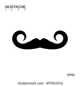 Black vector mustache icon isolated on white. Cartoon barber silhouette hairstyle