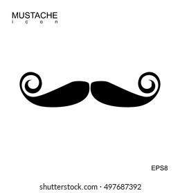 Black vector mustache icon isolated on white. Cartoon barber silhouette hairstyle
