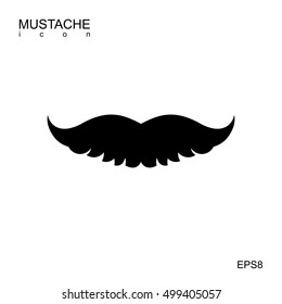 Black vector mustache icon isolated on white. Cartoon barber silhouette hairstyle
