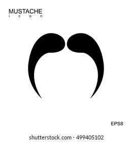 Black vector mustache icon isolated on white. Cartoon barber silhouette hairstyle
