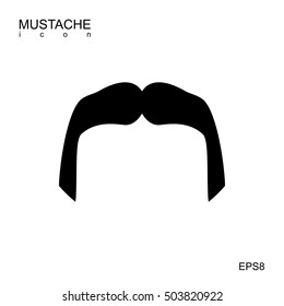 Black vector mustache icon isolated on white. Cartoon barber silhouette hairstyle