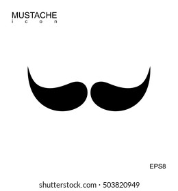 Black vector mustache icon isolated on white. Cartoon barber silhouette hairstyle