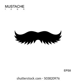 Black vector mustache icon isolated on white. Cartoon barber silhouette hairstyle