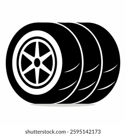 Black vector new car tires on white background.