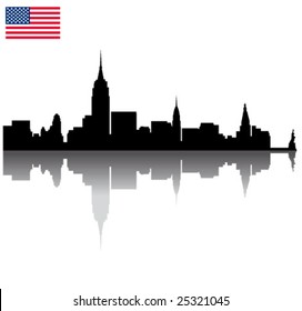 Black vector New York silhouette skyline with USA flag