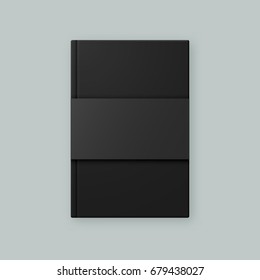 Black vector notebook template mockup with stylish black dust jacket wrapper