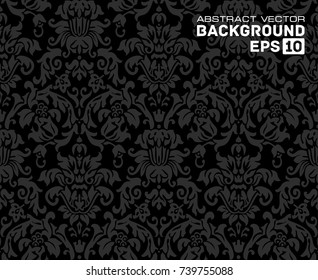 Black Vector organic seamless abstract background, botanical motif, freehand doodles pattern