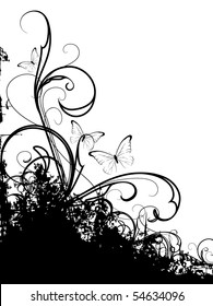 Black vector ornament with butterflies