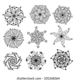 Black vector ornament collection over white background