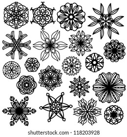 Black vector ornament collection over white background
