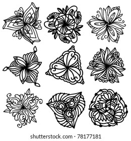 Black vector ornament collection over white background