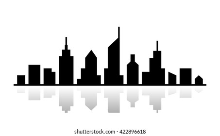 Black vector outline. Cityscape design with reflection
