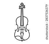 Black vector outline of a classical violin, isolated on white background.