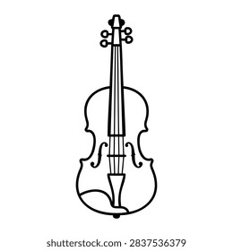 Black vector outline of a classical violin, isolated on white background.