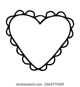 Esbozo del vector negro ilustración de una almohada con forma de corazón aislada sobre un fondo blanco