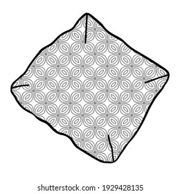 Black Vector outline illustration of a pillow with a pattern isolated on a white background
