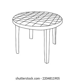 A Black Vector Outline Illustration Of A Round Plastic Table Isolated On A White Background