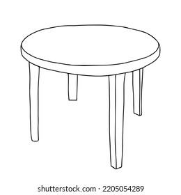 A Black Vector Outline Illustration Of A Round Plastic Table Isolated On A White Background