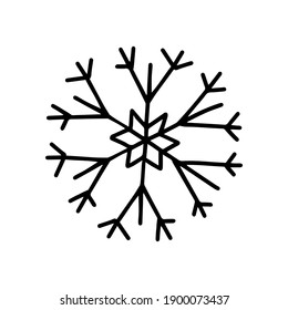 A Black Vector outline illustration of a snowflake is on a white background