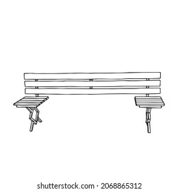 A Black Vector outline illustration of a wooden bench isolated on a white background