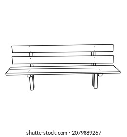 A Black Vector outline illustration of a wooden bench isolated on a white background