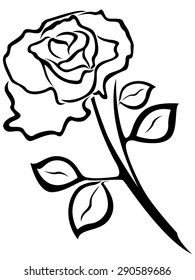 Black vector outline of rose flower isolated on a white background