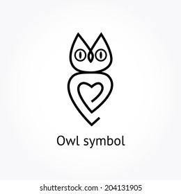 Black vector owl landmark icon with heart