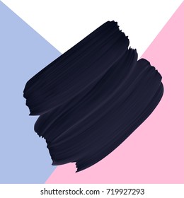 Black vector paint brush smear on colorful pastel background. Template female girly emblem design.