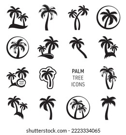 Black vector palm tree icons big collection