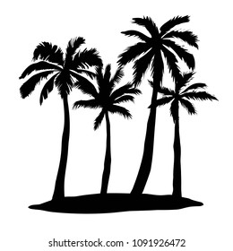 Black vector palm tree silhouette icon isolated
