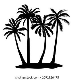 Black vector palm tree silhouette icon isolated
