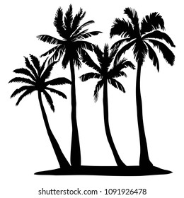 Black vector palm tree silhouette icon isolated