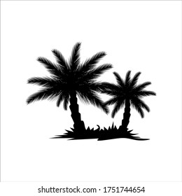 Black vector palm tree silhouette icon isolated