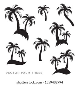 Black vector palm trees collection brush stroke design