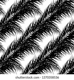 Black vector palm trees. Hand drawn seamless pattern. Summer  tropical palm tree leaves seamless pattern. Abstract nature background