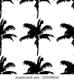 Black vector palm trees. Hand drawn seamless pattern. Summer  tropical palm tree leaves seamless pattern. Abstract nature background
