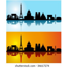 Black vector Paris silhouette skyline on day