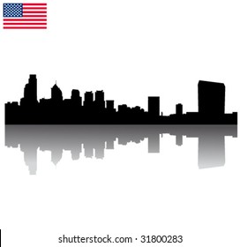 Black vector Philadelphia silhouette skyline with USA flag