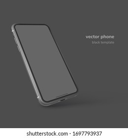Black vector phone isolated on black background. Realistic template. Mock up with empty screen for business presentations.
