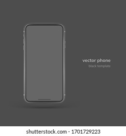 Teléfono vectorial negro aislado en fondo negro. Plantilla realista. Muérete con una pantalla vacía para presentaciones de negocios.