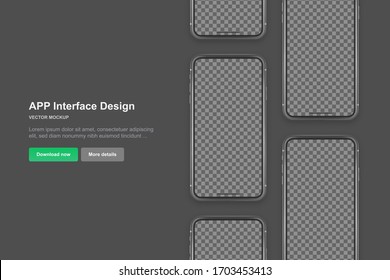 Black vector phone isolated on dark background. Realistic template. Mock up with empty screen for business presentations.