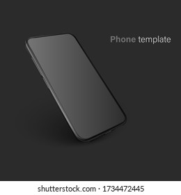 Black vector phone isolated on black background. Realistic template. Mock up with empty screen for business presentations.