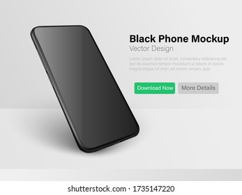 Black vector phone isolated on light background. Mock up with empty screen for business presentations.