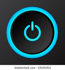 Black vector plastic power button with blue light