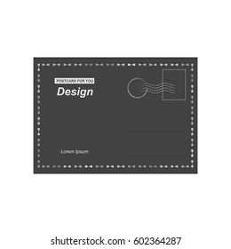 Black vector postcard. Postal card for travel. Template design for your cards.